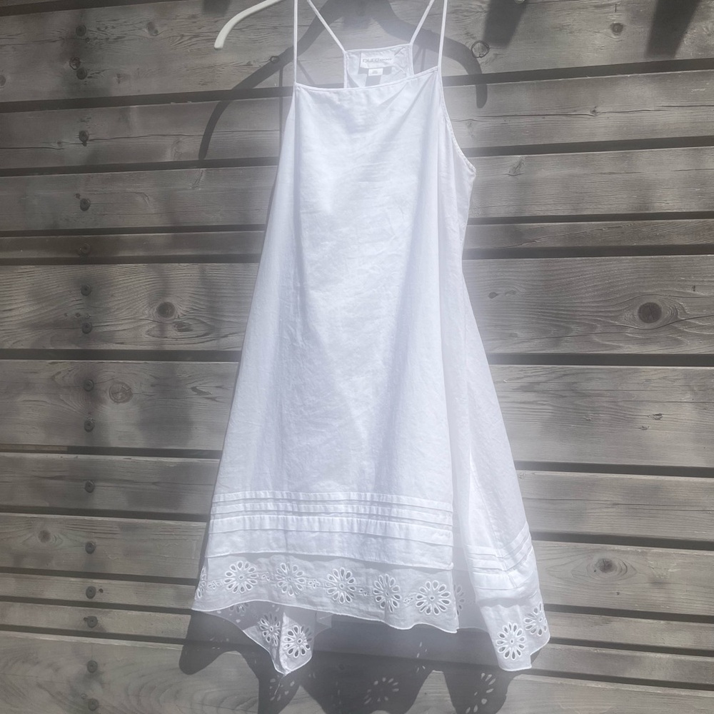 DKNY White Sleeveless Dress with Eyelet Hem